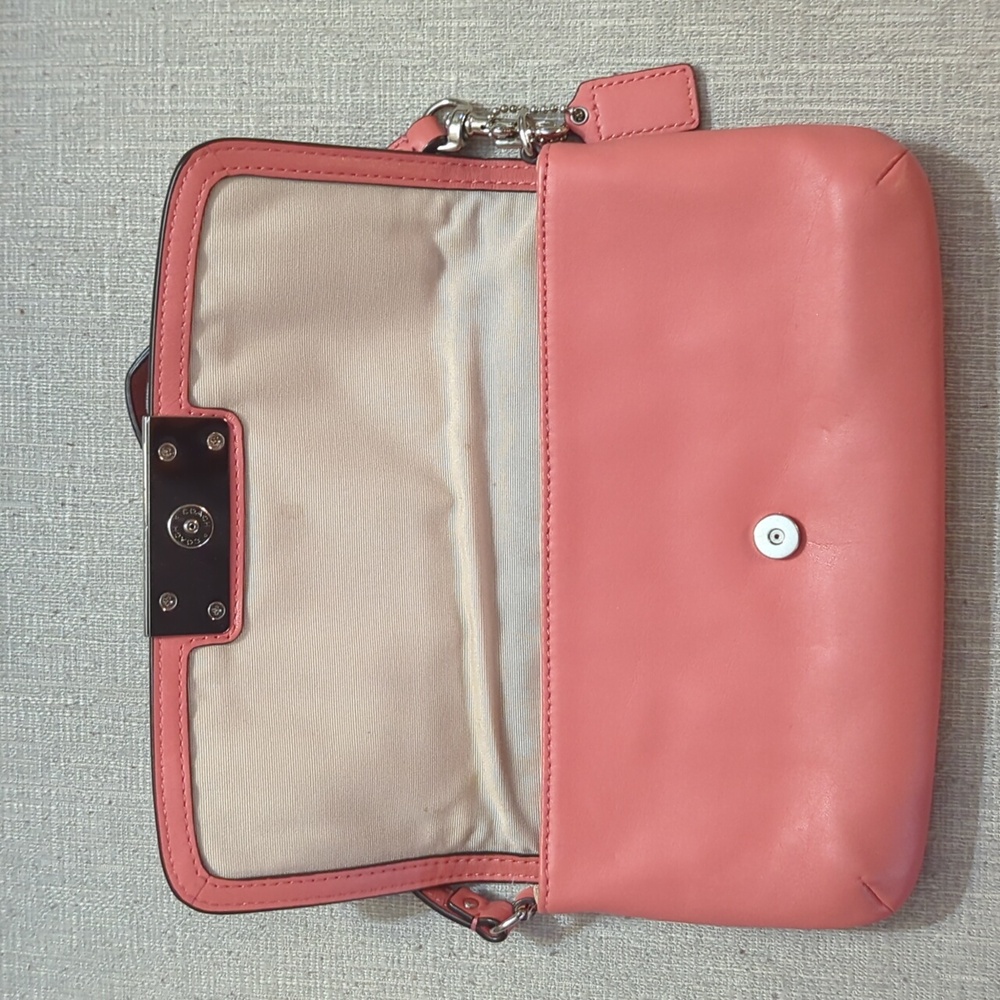 Coach Kristin Leather Flap Wristlet/Wallet/Baguette in Coral Pink - Picture 3 of 5